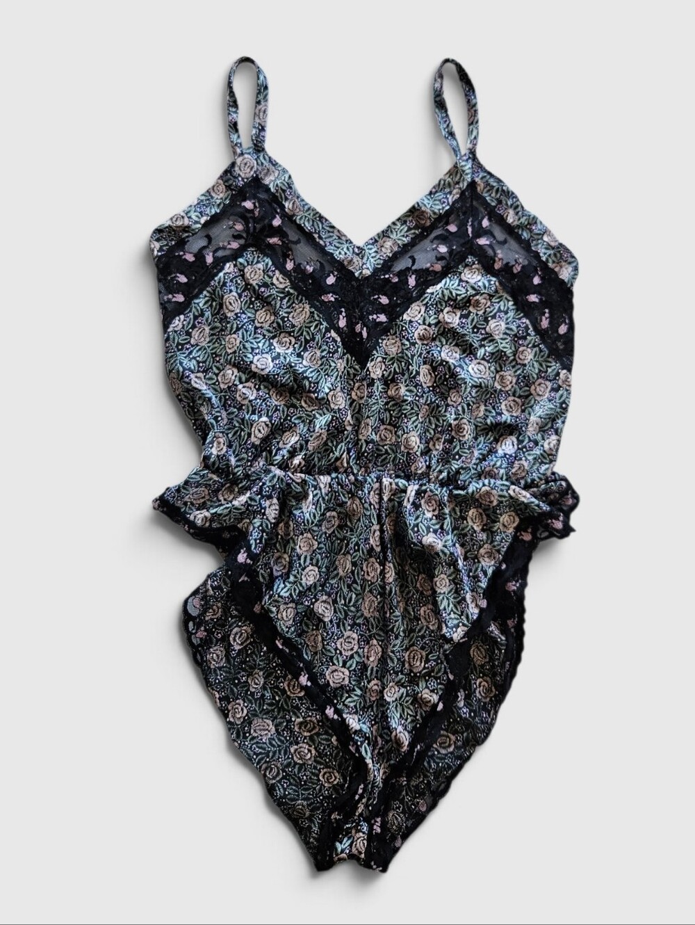 Vintage Radcliffe Lingerie '50s Floral Satin Lace One Piece Pin Up Slip Teddy M